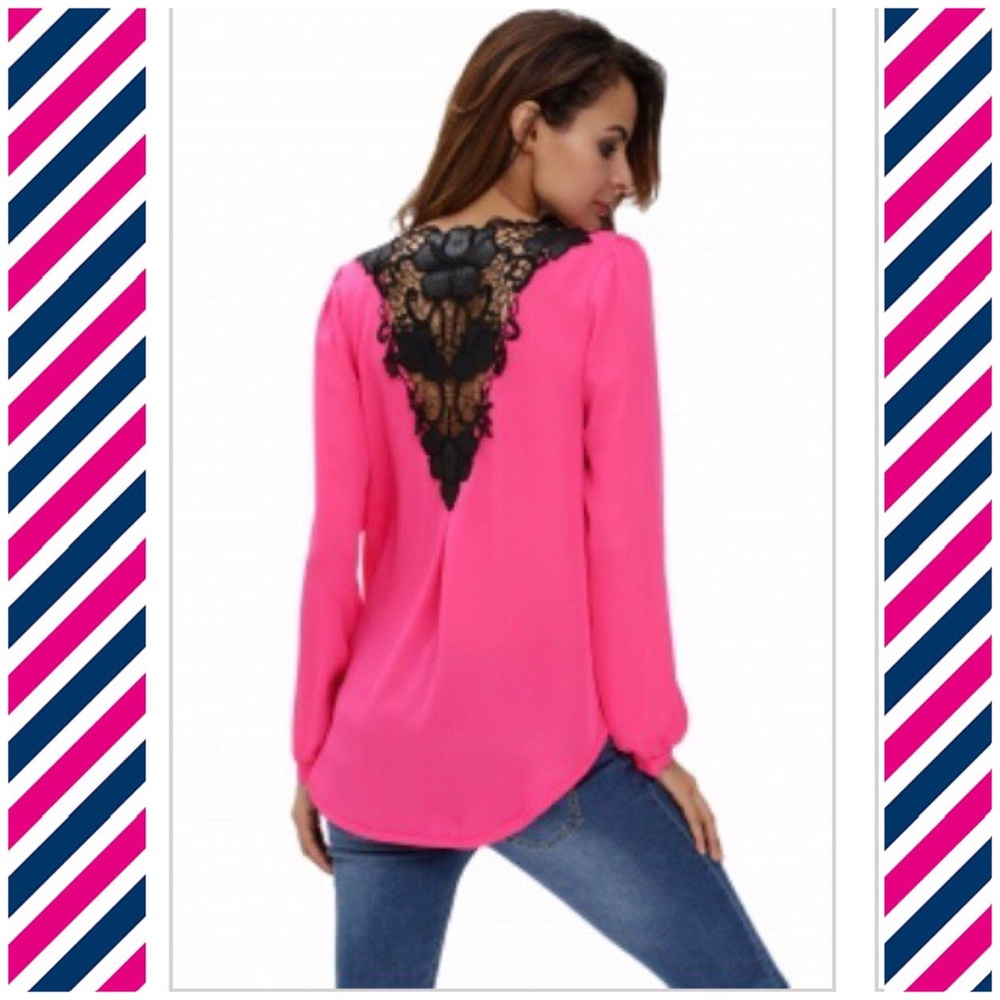 💖ONE LEFT💖 Pink Crochet Back Front-Wrap Tunic! - Picture 6 of 7